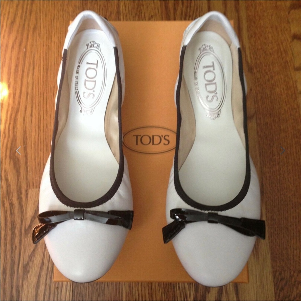 NEW Authentic NIB TOD'S Ballerina Dee Fiocco Size 36 ( US 6 ) White Leather